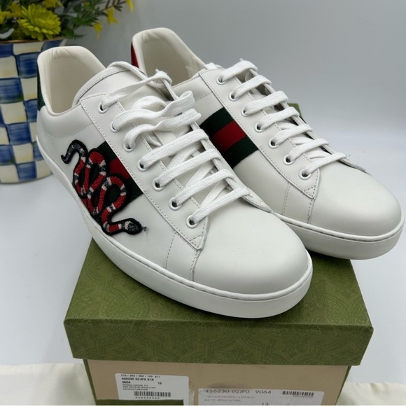 Men’s Gucci, ace embroidered leather sneakers, size 13 made in Italy - Picture 1 of 9